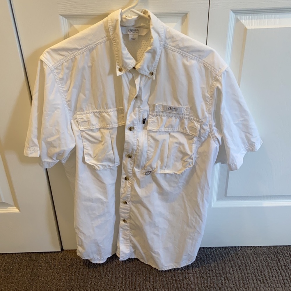Guide Series Men’s White Short-Sleeve Causal Button Down Shirt w Cooling Panel M